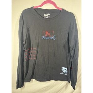 Brooklyn Cloth Blessed" Long Sleeve Streetwear Tee - Japanese Text, Black, Large